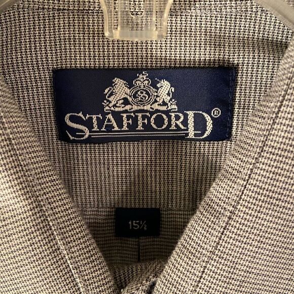 Stafford Men's Sz 15 1/2 Wrinkle-free Blue Gray/blk Patterned Short Dress Shirt - Picture 4 of 4